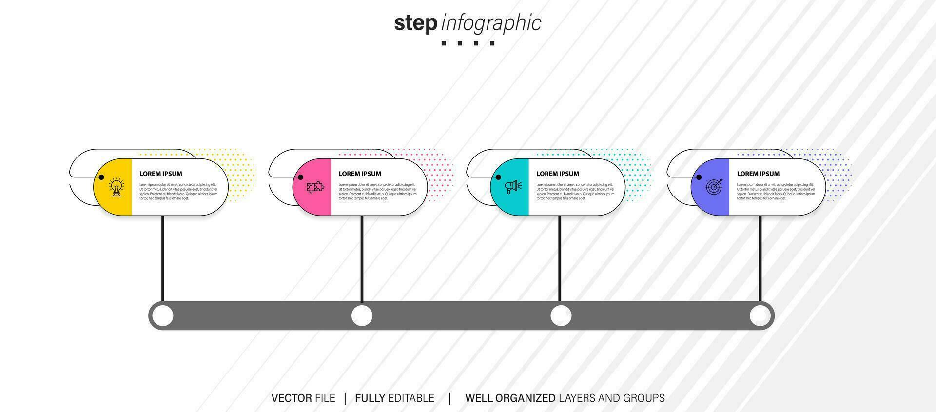 circolare disposizione diagramma con 4 elenco di passi, circolare disposizione diagramma Infografica elemento modello vettore