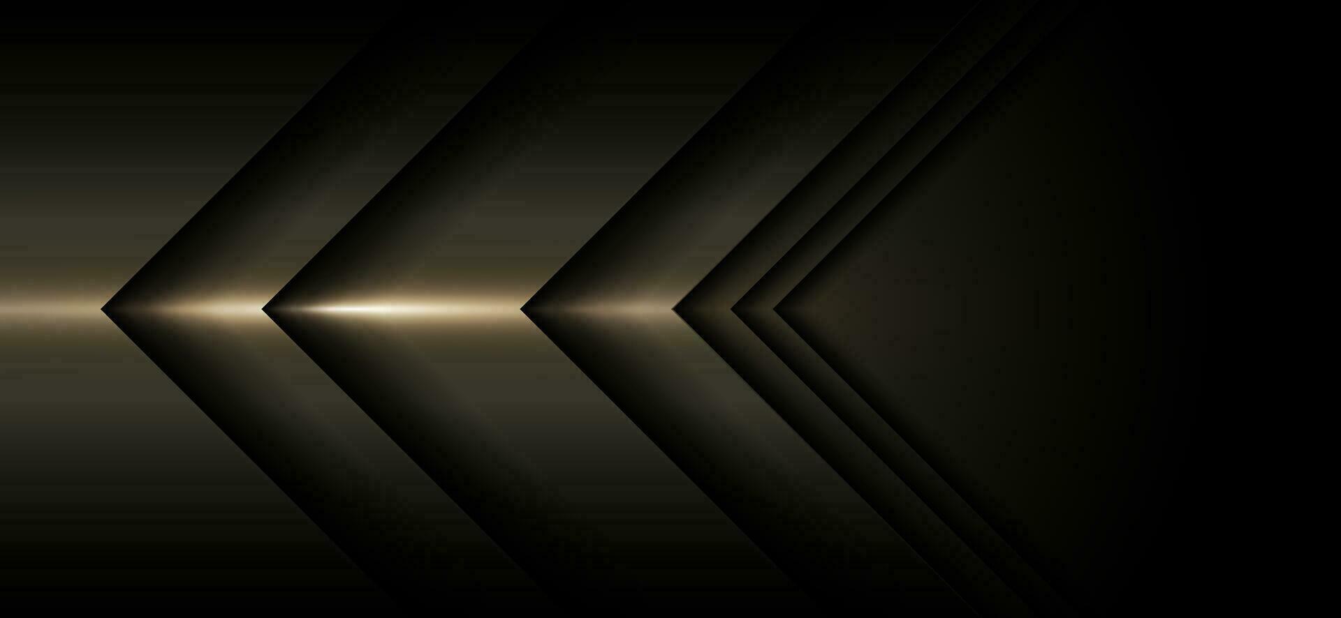 metallo freccia struttura astratto con d'oro leggero premio su buio nero lusso futuristico moderno design sfondo. vettore illustrazione