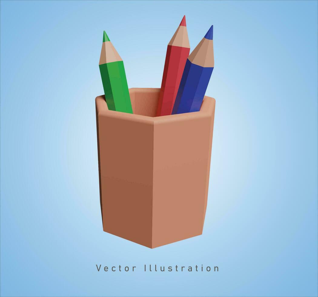 matita tazza Astuccio nel 3d vettore illustrazione