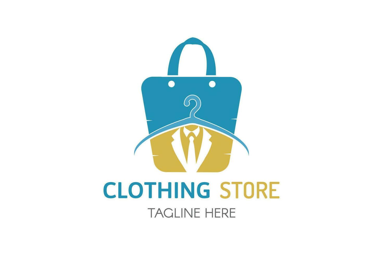 capi di abbigliamento memorizzare logo design vettore. shopping Borsa con appendiabiti logo design modello. vettore