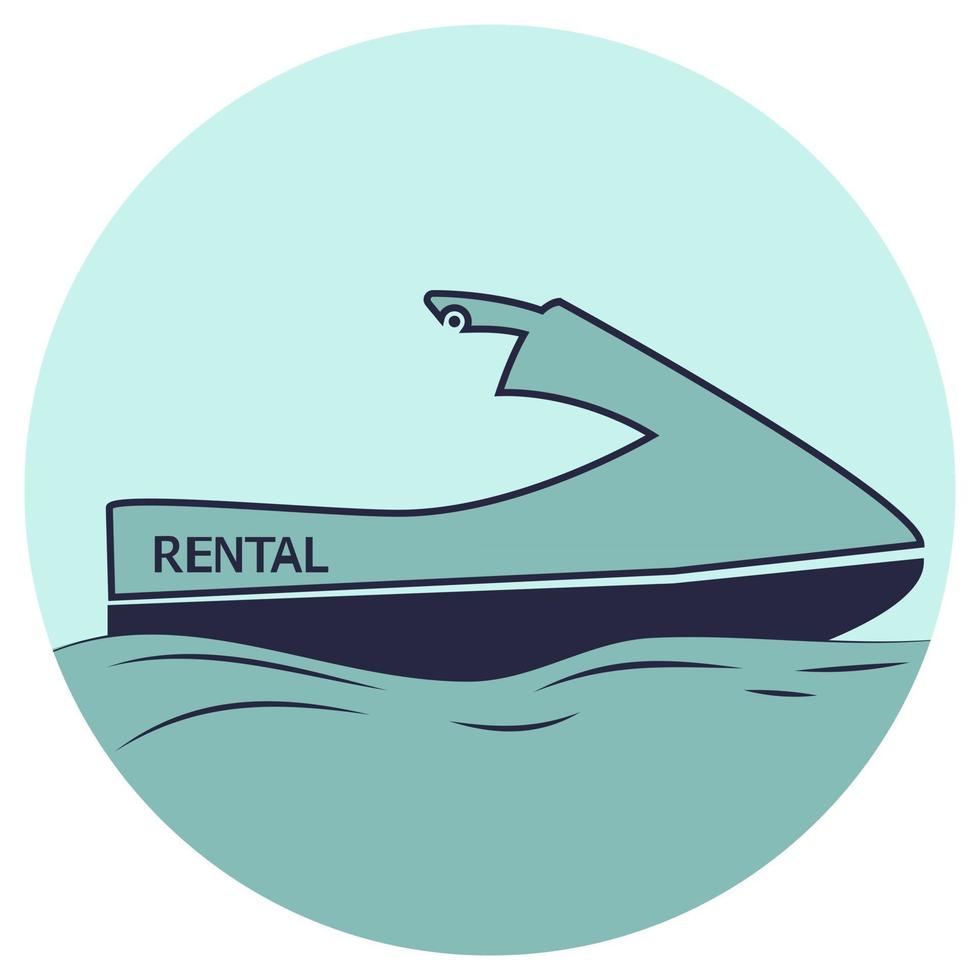 moto d'acqua in mare. un'icona di moto d'acqua in uno stile piano, isolato su priorità bassa bianca. jet ski blu, illustrazione per il noleggio o la vendita di trasporto acquatico, banner. illustrazione vettoriale