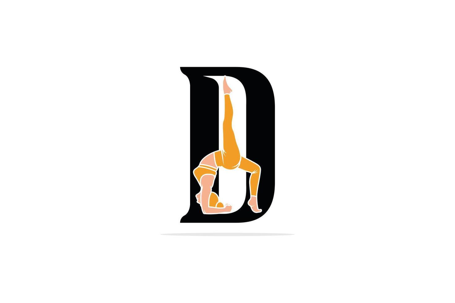 gli sport yoga donne nel lettera d vettore design. alfabeto lettera icona concetto. gli sport giovane donne fare yoga esercizi con lettera d logo design.