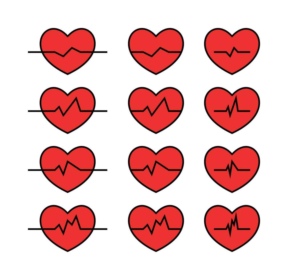 battito cardiaco rosso cuore icona impostare, medico e Salute concetto. semplice e moderno disegno, vettore per App e ragnatela.