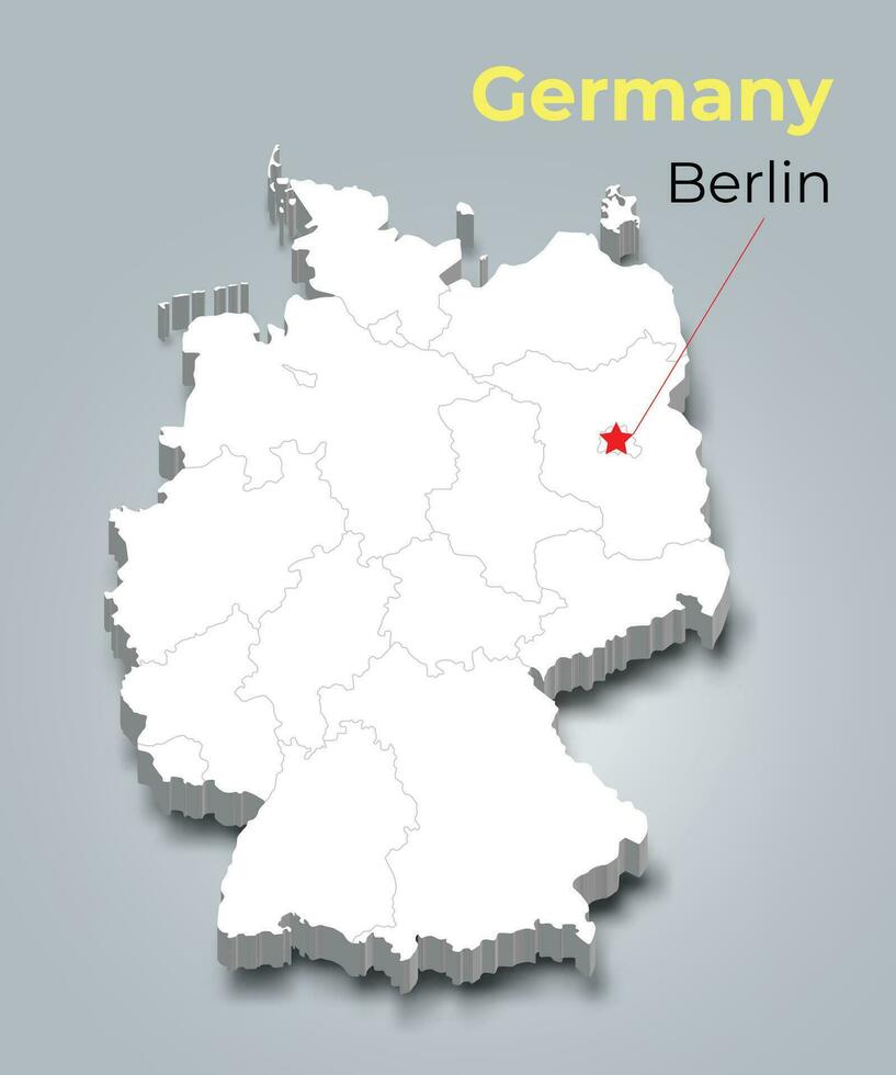 Germania 3d carta geografica con frontiere di regioni vettore