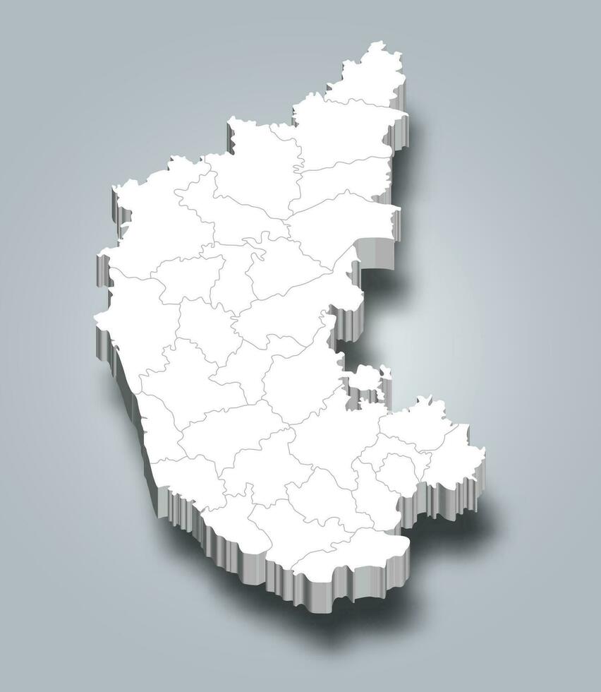 Karnataka 3d quartiere carta geografica è un' stato di India vettore