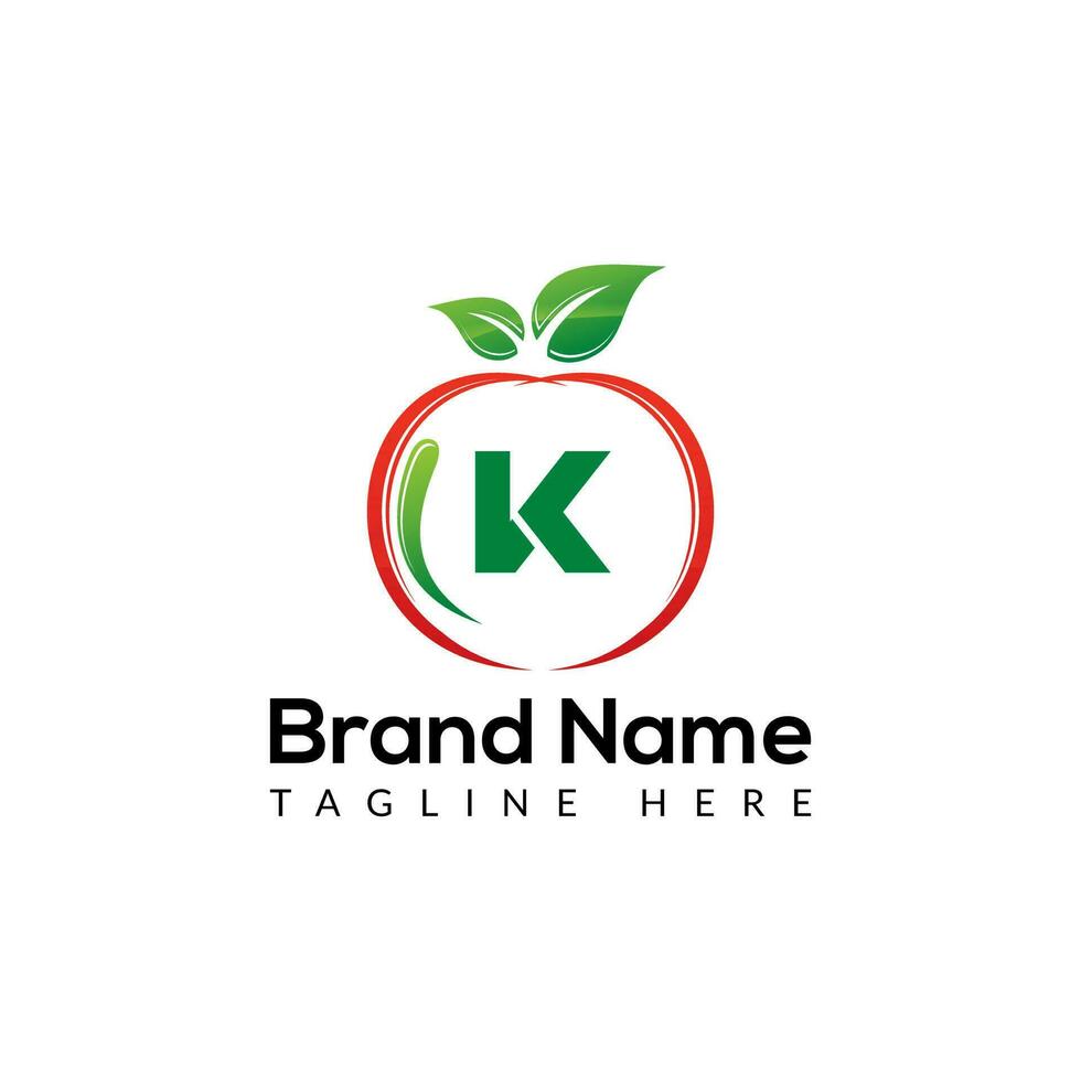 Mela logo su lettera K cartello. Mela icona con logotipo concetto vettore