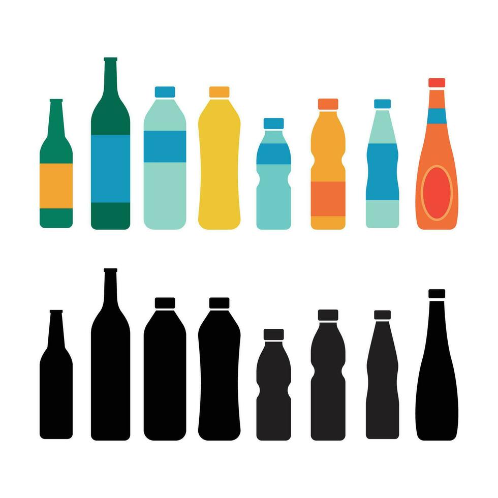 piatto design bottiglie impostato illustrazione vettore