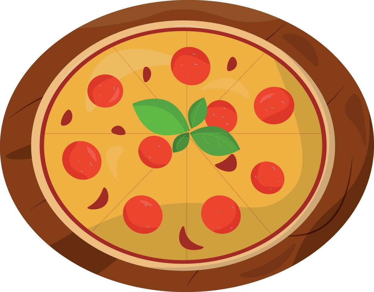 Pizza con pomodoro e basilico su un' di legno piatto vettore