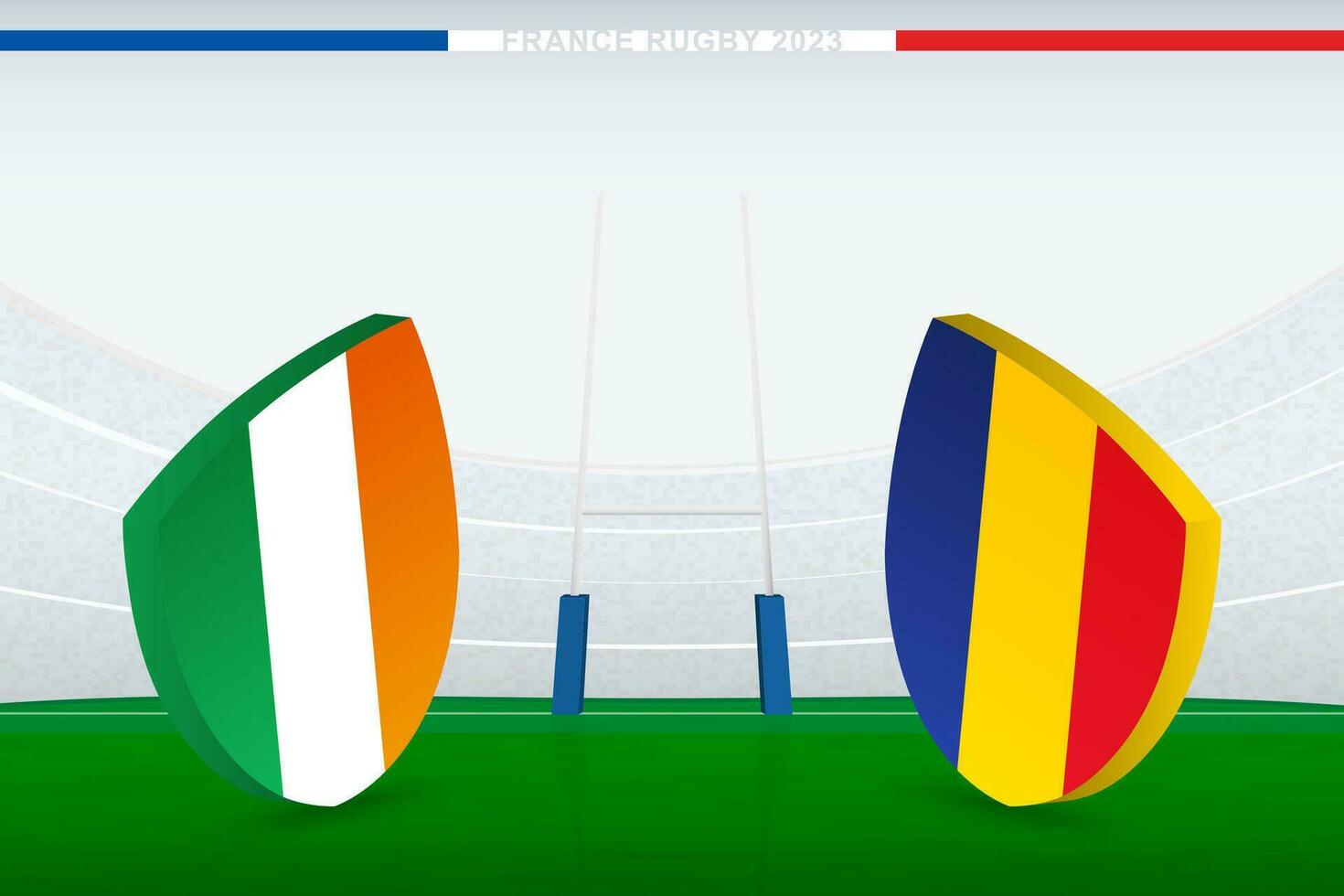 incontro fra Irlanda e Romania, illustrazione di Rugby bandiera icona su Rugby stadio. vettore