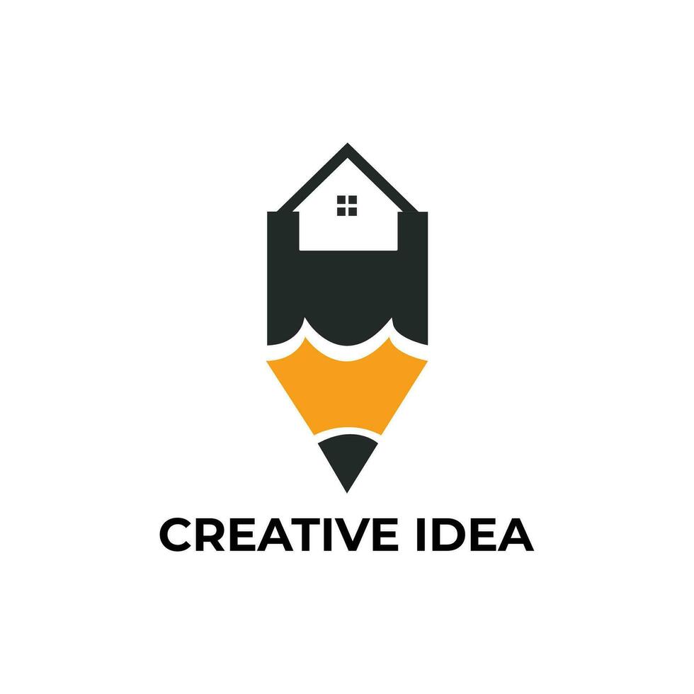 creativo vero tenuta logo disegno, matita e Casa combinare logo vettore