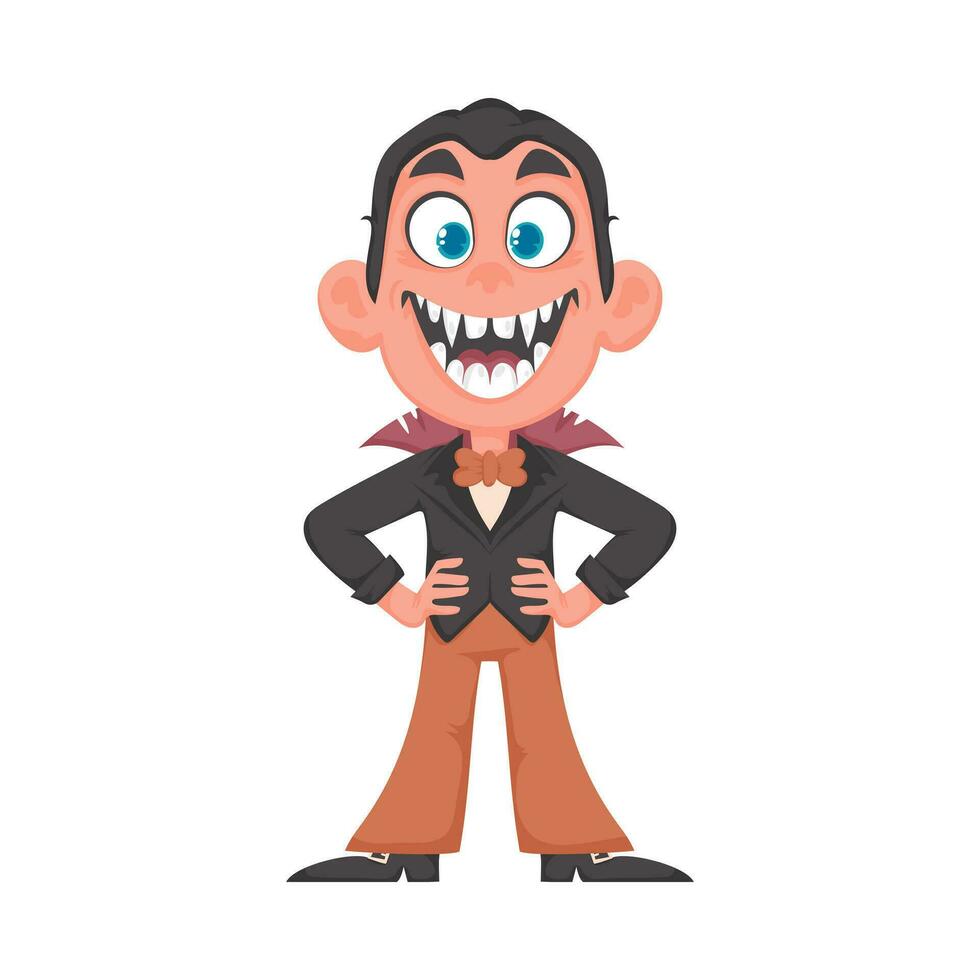 un' uomo indossare un' costume come un' vampiro. Questo è un' legati ad Halloween argomento. cartone animato stile, vettore illustrazione