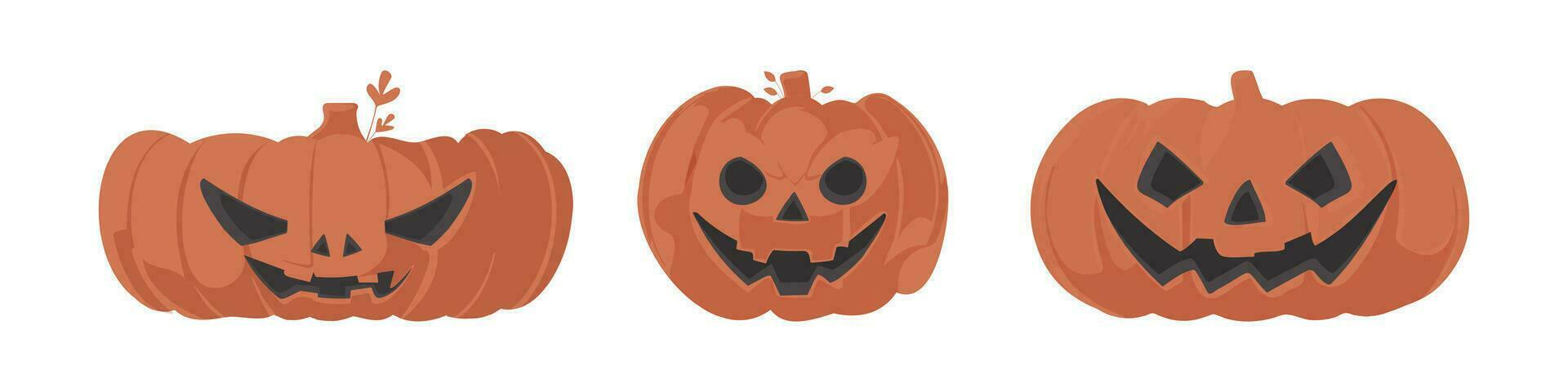 un' mazzo di zucche con spaventoso facce per Halloween. cartone animato stile. vettore