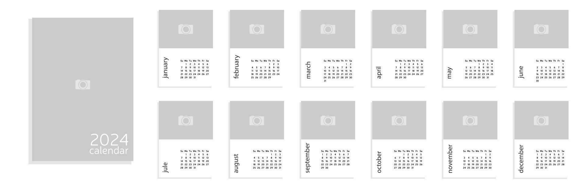 calendario 2024 a4 vuoto per foto. settimana inizio domenica. vettore illustrazione.