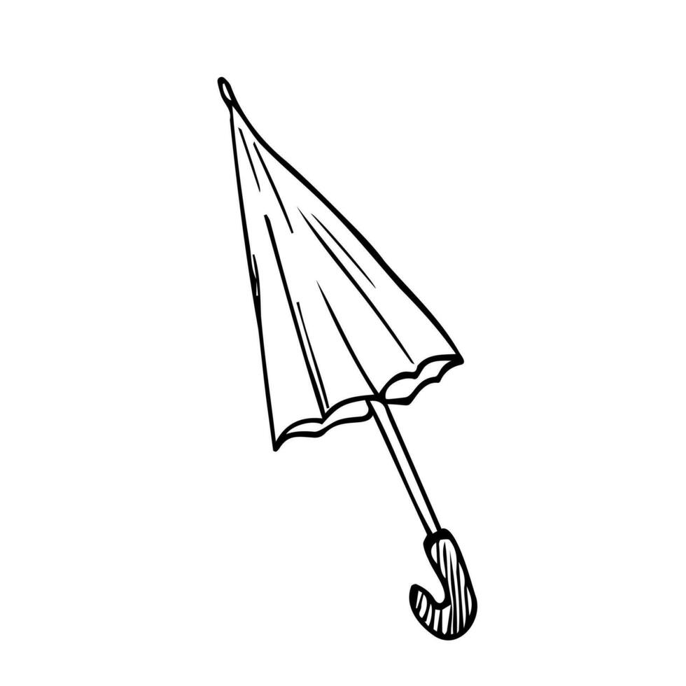 vettore ombrello. scarabocchio ombrello disegnato con nero Linee. nero dipinto ombrello su un' bianca sfondo