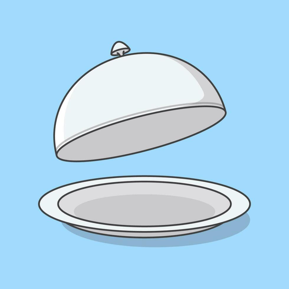vassoi con campana di vetro cartone animato vettore illustrazione. ristorante campana di vetro piatto icona schema