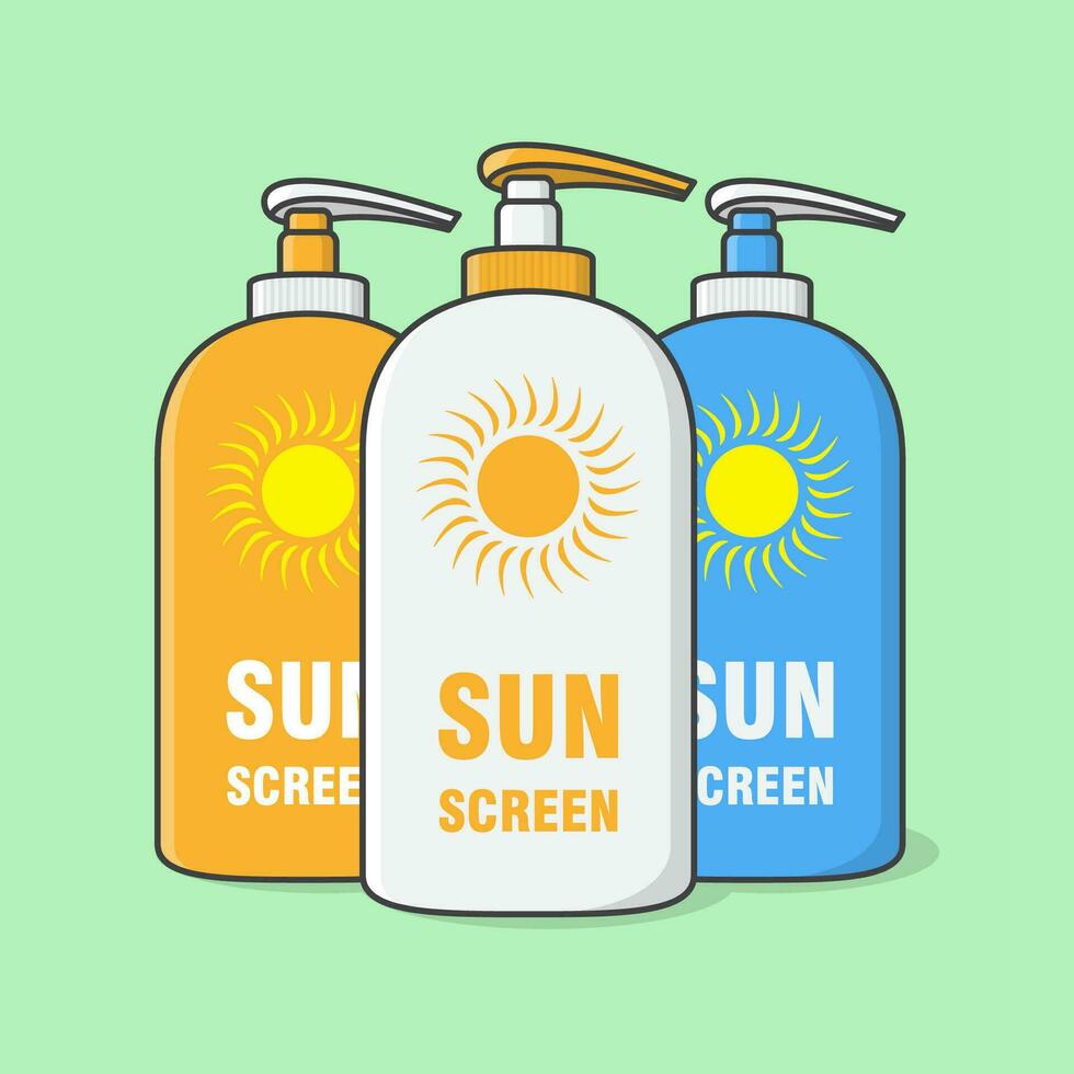 protezione solare crema cartone animato vettore illustrazione. sole protezione cosmetico Prodotto piatto icona schema. crema solare lozioni