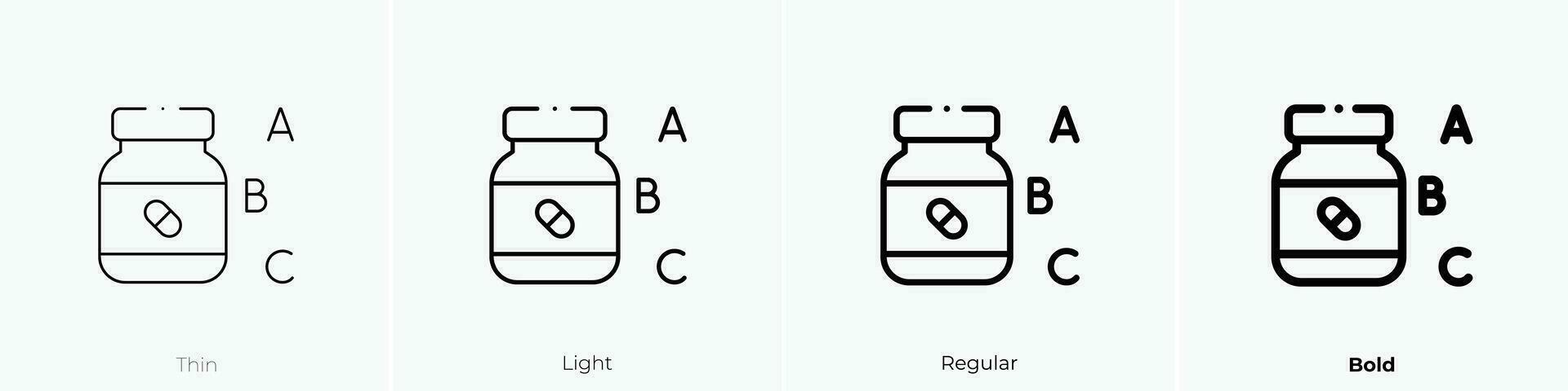 vitamina icona. sottile, luce, regolare e grassetto stile design isolato su bianca sfondo vettore