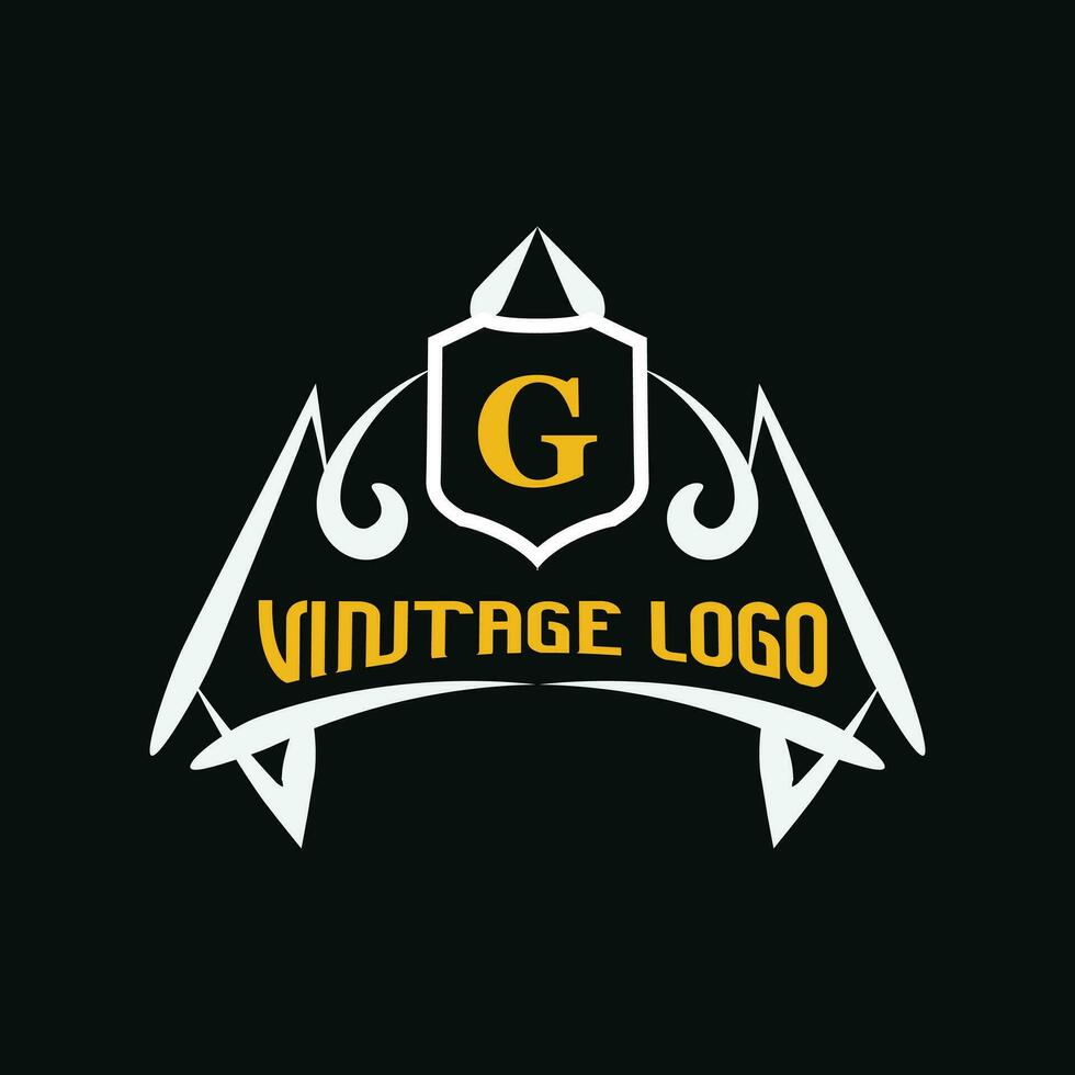 Vintage ▾ logo modello con giallo e bianca colore su nero sfondo vettore