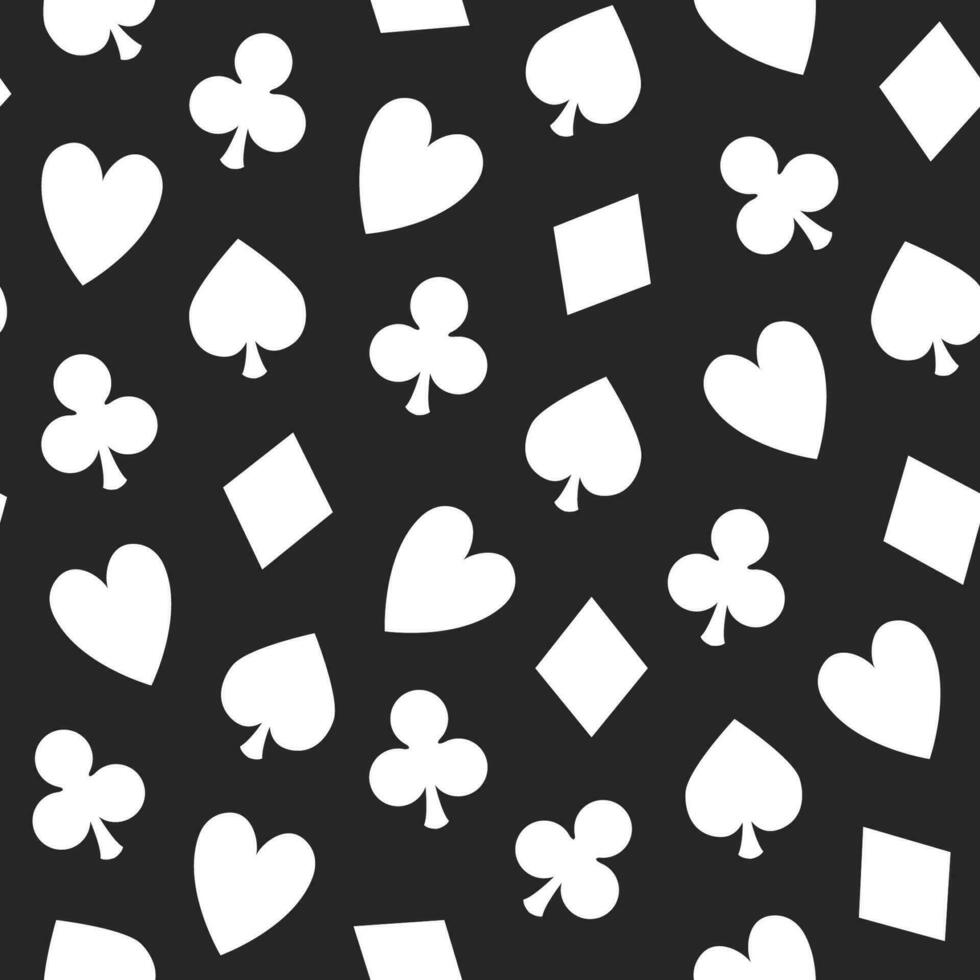 bianca colorato poker completo da uomo modello su nero sfondo, vettore senza soluzione di continuità casinò sfondo con carta abiti, club, cuori, picche e quadri