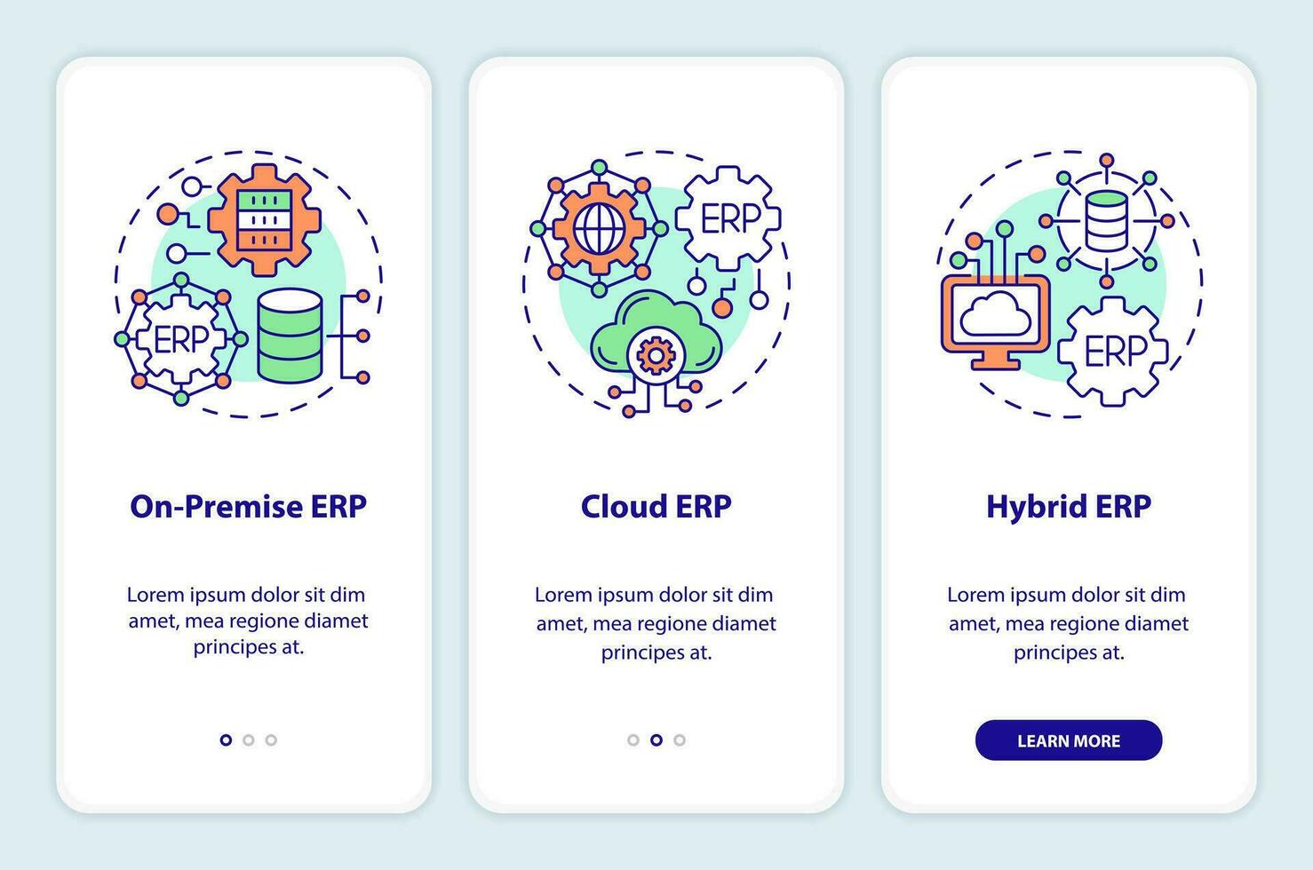 2d icone che rappresentano impresa risorsa pianificazione mobile App schermo impostare. Procedura dettagliata 3 passaggi grafico Istruzioni con magro linea icone concetto, ui, ux, gui modello. vettore