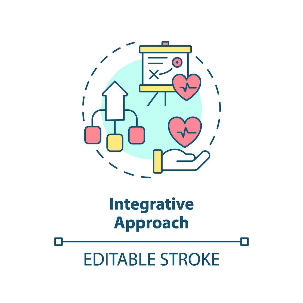 integrativo approccio concetto icona. combinato fonti dati. raccolta assistenza sanitaria informazione. precisione medicina fattore astratto idea magro linea illustrazione. isolato schema disegno. modificabile ictus vettore