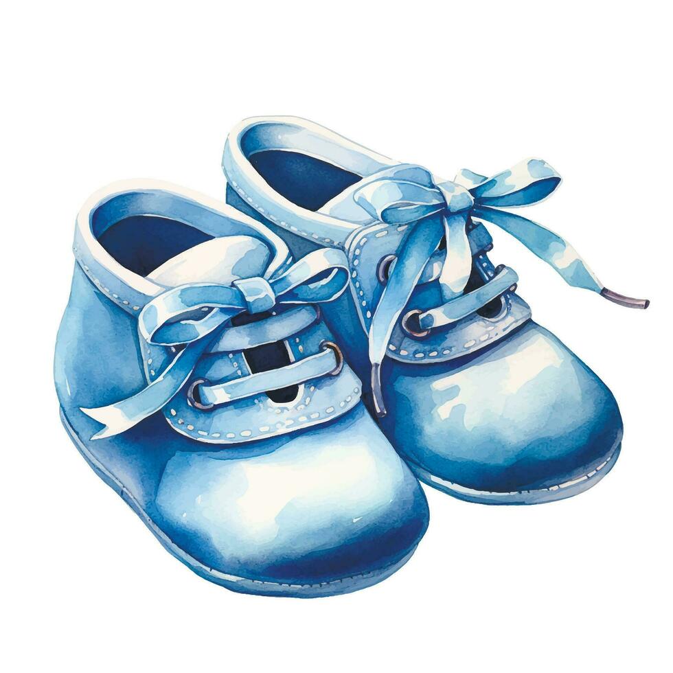 acquerello disegno, carino bambino scarpe nel blu. neonato ragazzo. è un' ragazzo vettore