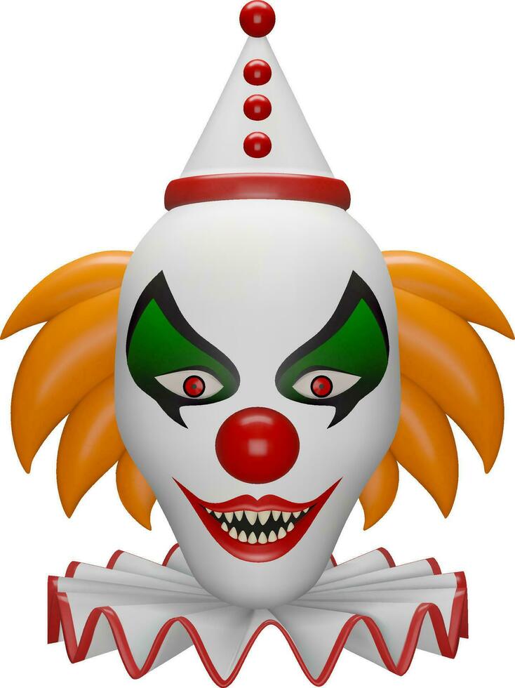 isolato il male clown. Halloween pauroso clown 3d illustrazione vettore