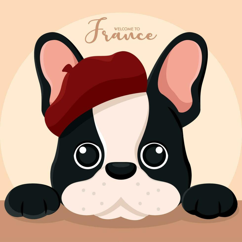 carino francese bulldog personaggio con un' cappello Francia concetto vettore