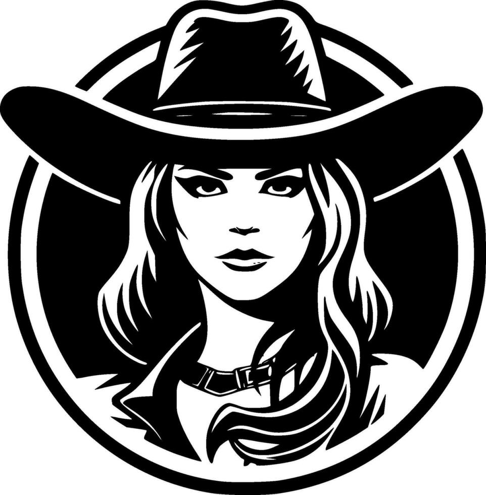 cowgirl - nero e bianca isolato icona - vettore illustrazione