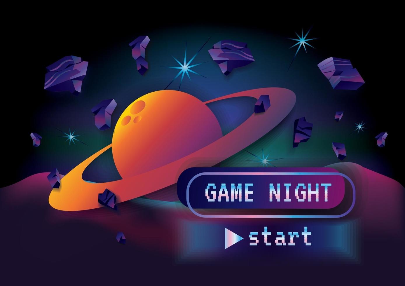 icona del gioco notte di gioco su sfondo galassia vettore background