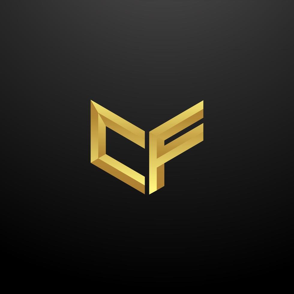 modello di progettazione delle iniziali della lettera del monogramma del logo cf con texture 3d in oro vettore
