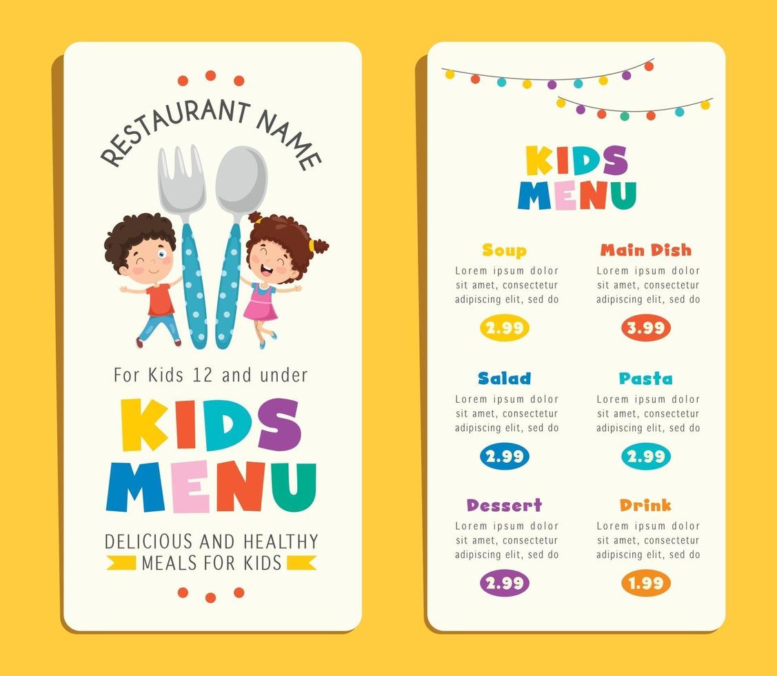 modello di menu carino colorato per bambini vettore