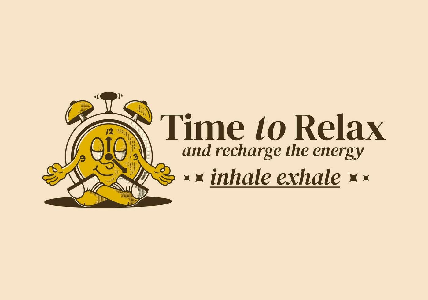 tempo per rilassare e ricaricare energia, allarme orologio portafortuna personaggio nel meditazione posa vettore