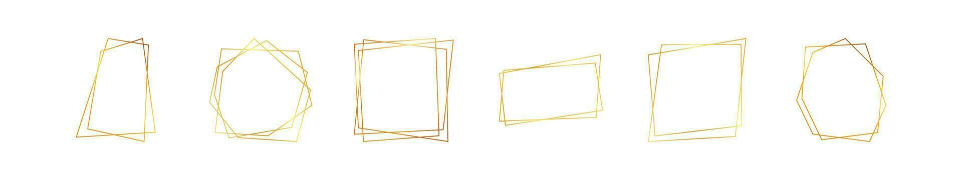 impostato di sei oro geometrico poligonale montatura con splendente effetti isolato su bianca sfondo. vuoto raggiante arte deco sfondo. vettore illustrazione.