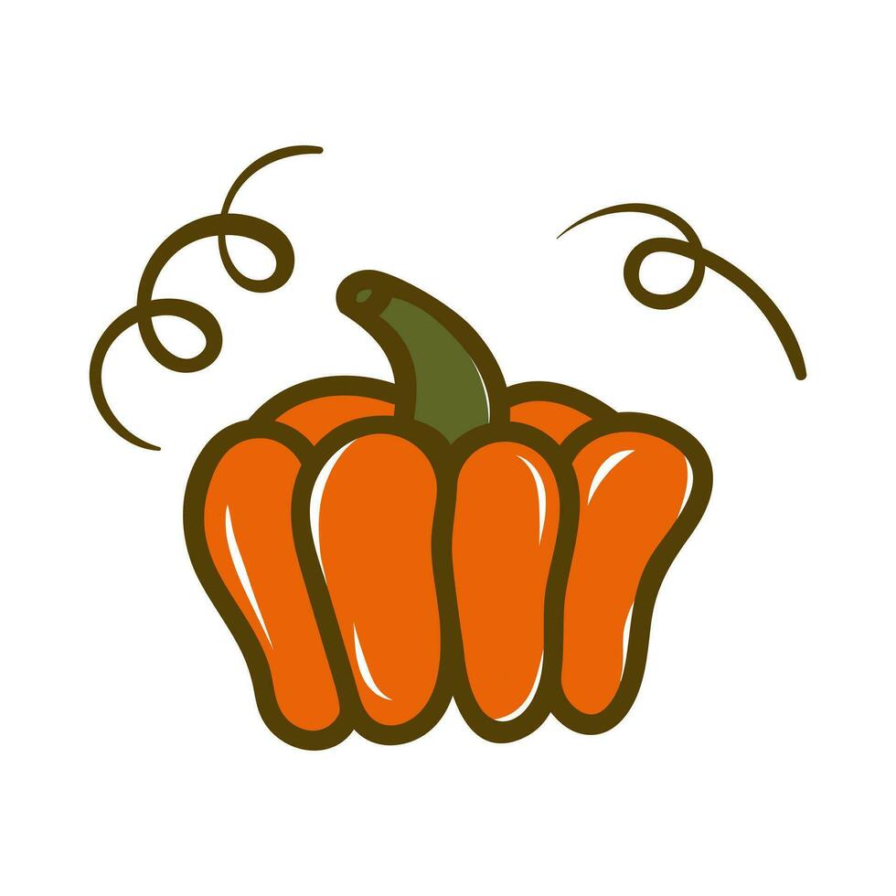 illustrazione vettoriale di zucca arancione. zucca di halloween autunnale, icona grafica vegetale o stampa, isolata su sfondo bianco.