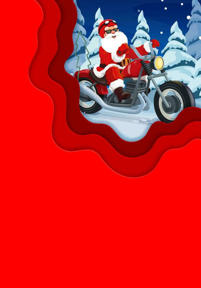 Natale carta tagliare carta con Santa su bicicletta vettore