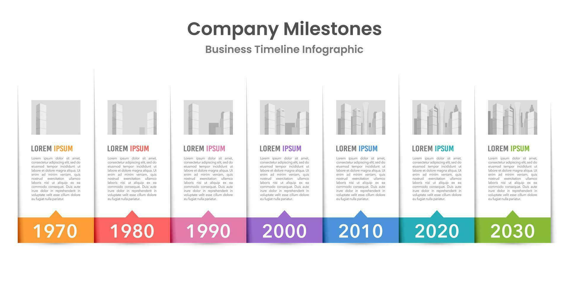 sequenza temporale Infografica design modello con 7 pietre miliari di attività commerciale crescita. vettore illustrazione.