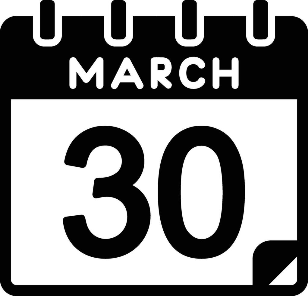 30 marzo glifo icona vettore