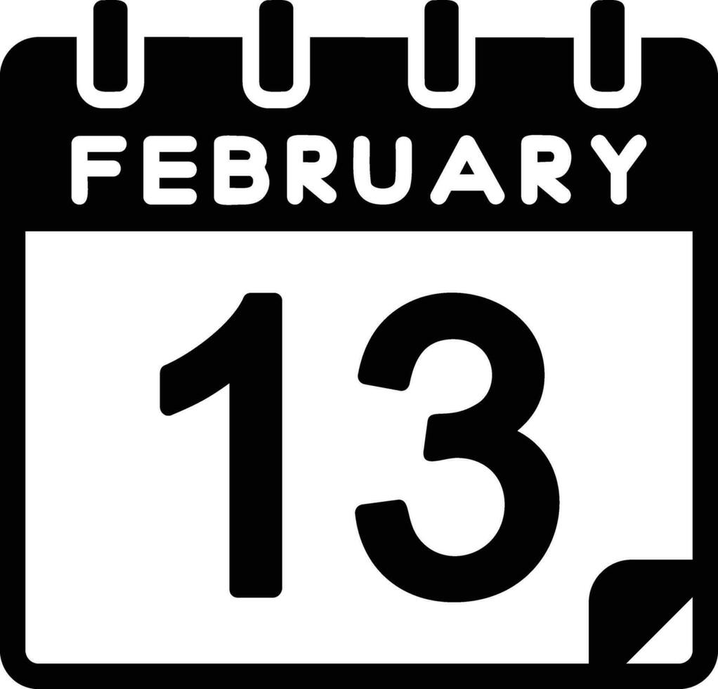 13 febbraio glifo icona vettore