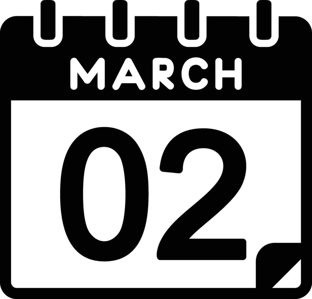 2 marzo glifo icona vettore