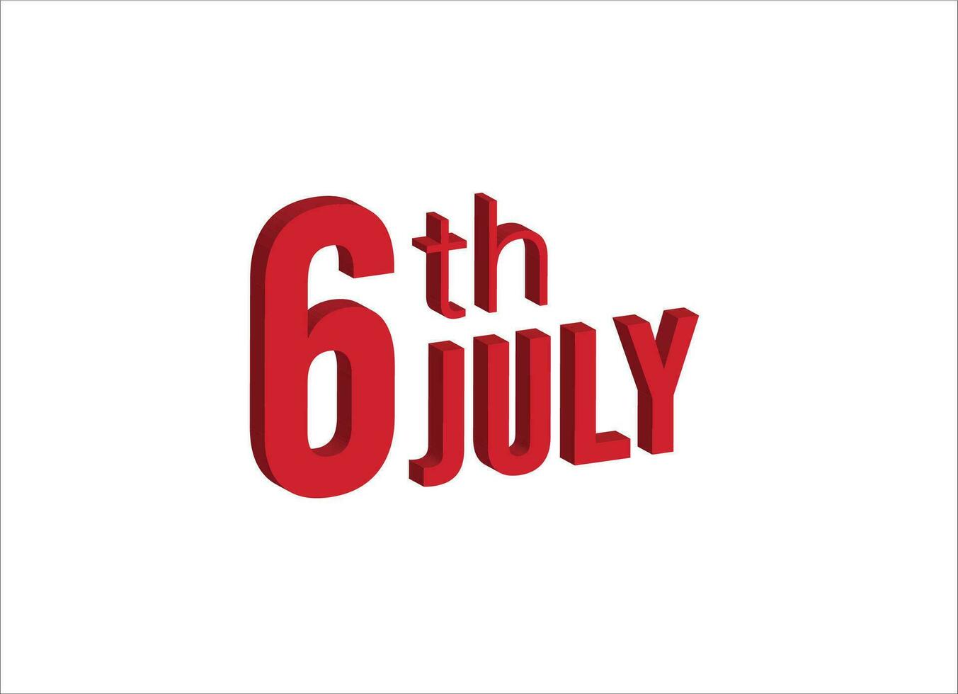 6 ° luglio , quotidiano calendario tempo e Data programma simbolo. moderno disegno, 3d resa. bianca sfondo. vettore