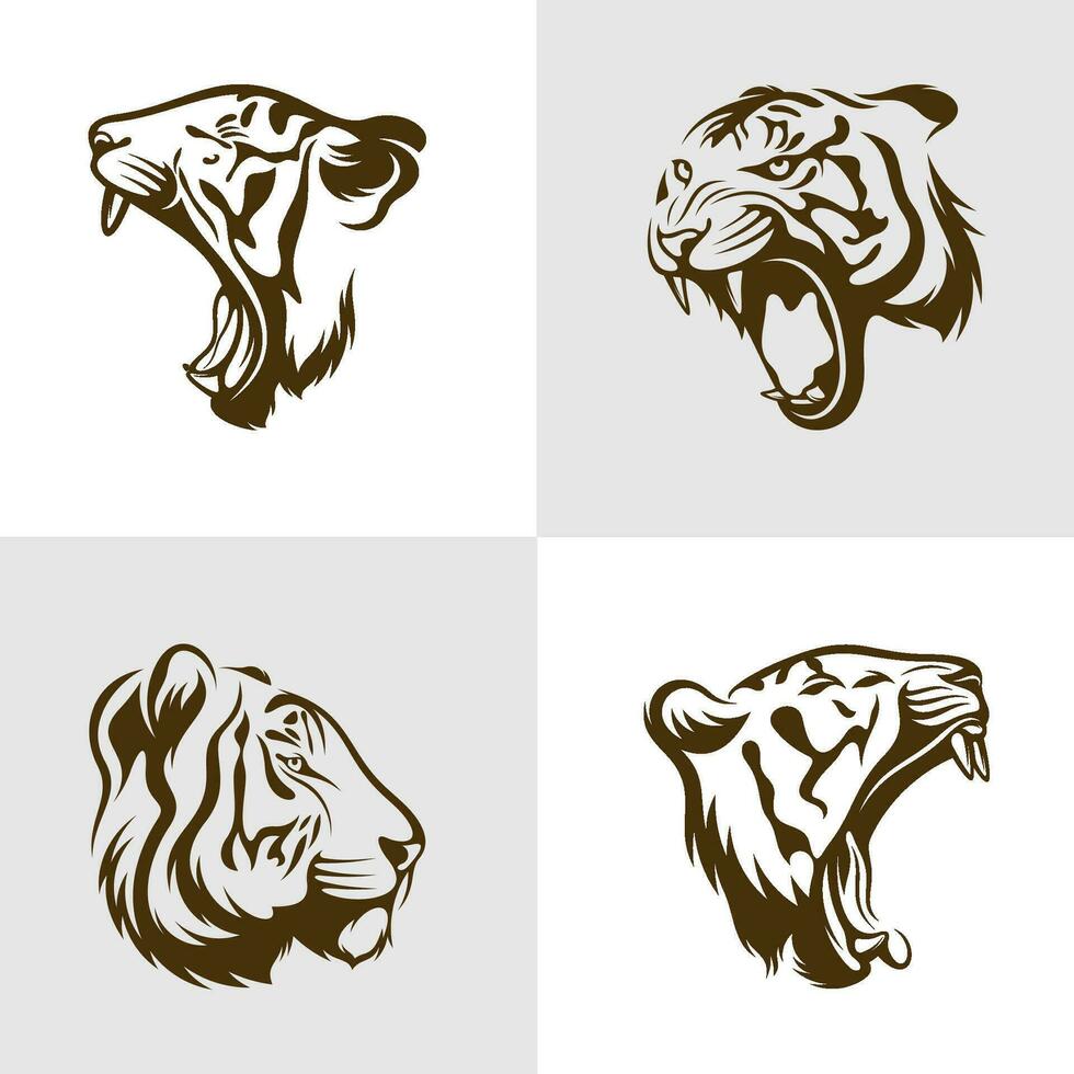 impostato di testa tigre vettore illustrazione design. testa tigre logo design modello.