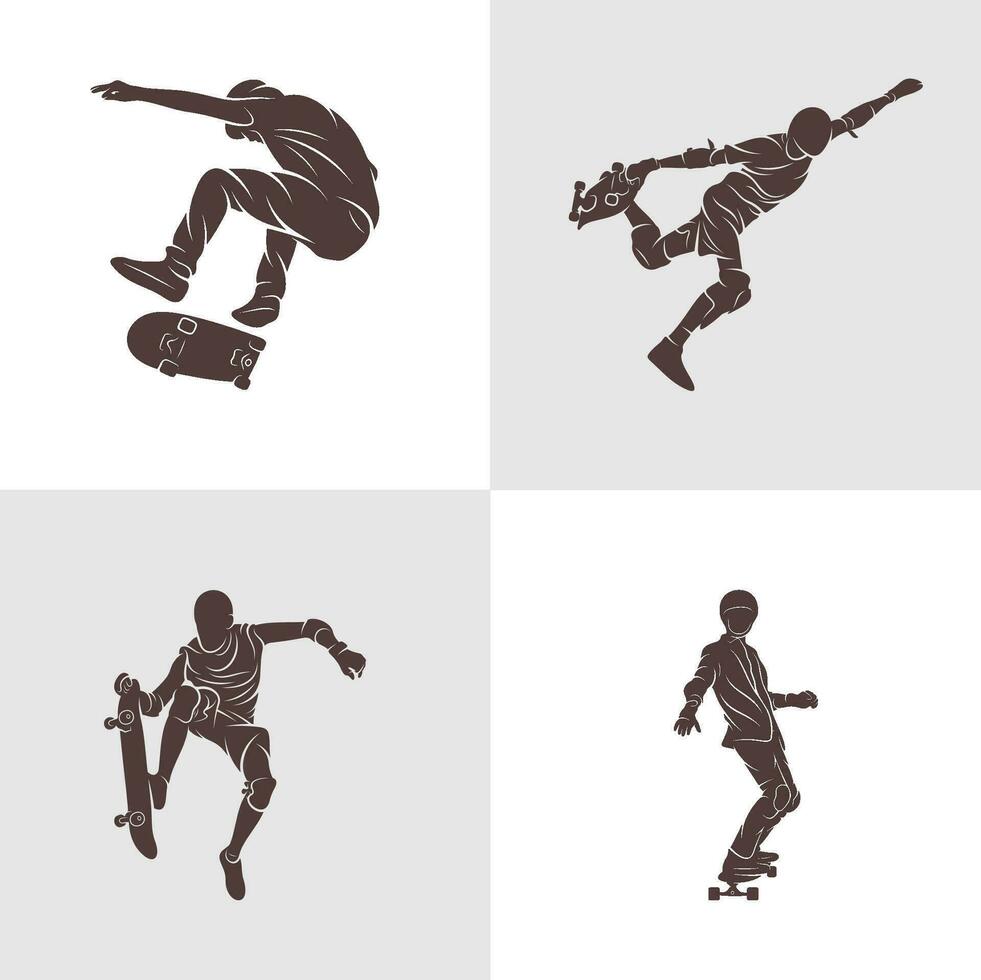 impostato di skateboarder vettore illustrazione design. skateboarder logo design modello.