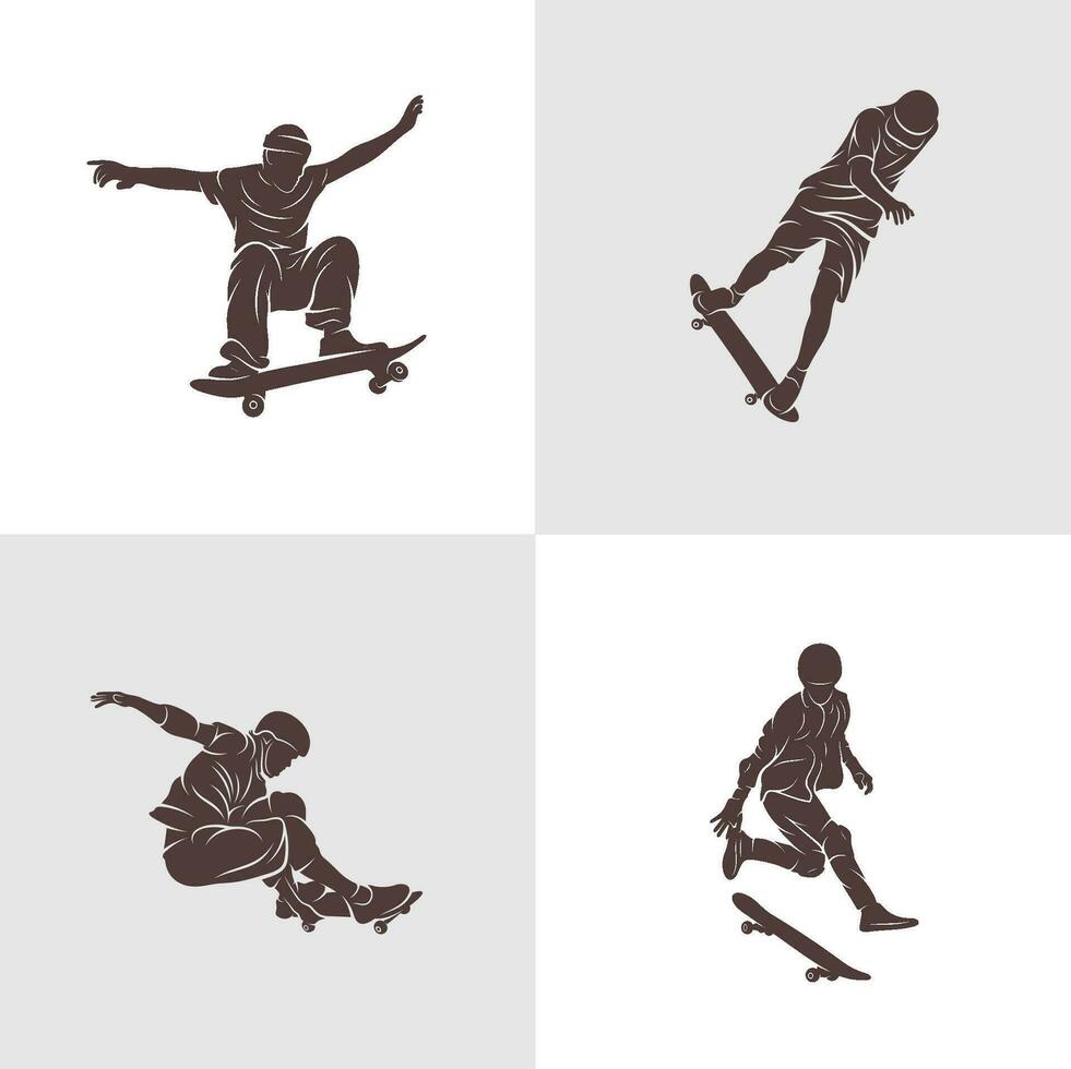 impostato di skateboarder vettore illustrazione design. skateboarder logo design modello.