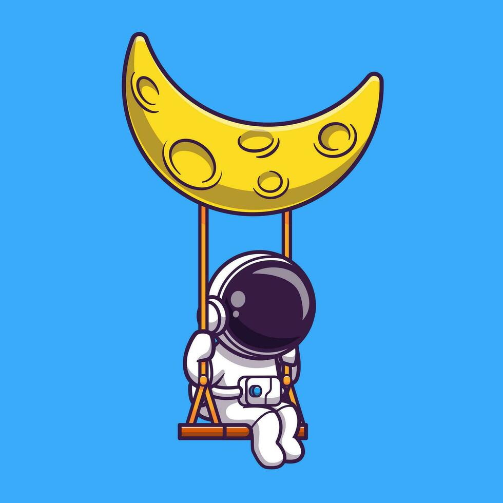 astronauta swing su il Luna cartone animato vettore icona illustrazione. scienza tecnologia icona concetto isolato premio vettore. piatto cartone animato stile