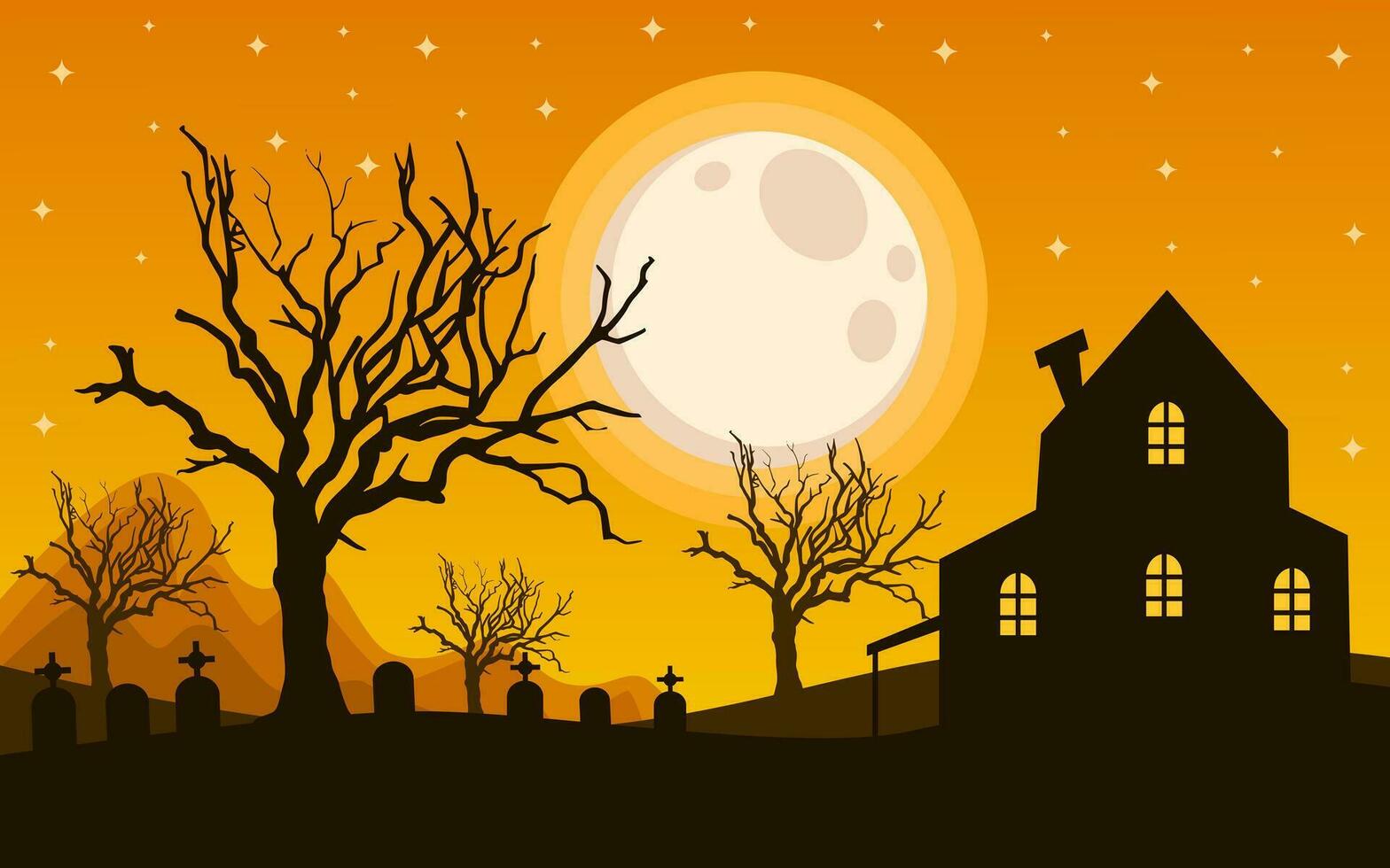 Halloween sfondo design con arancia colore. castello design nel cimitero cortile. vettore