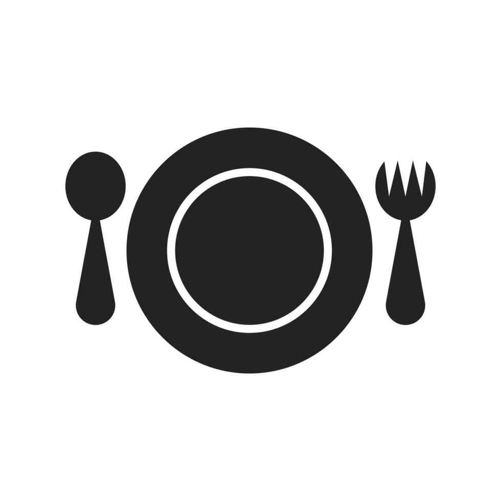 vettore nero silhouette icona forchetta coltello cucchiaio e piatti cena icona