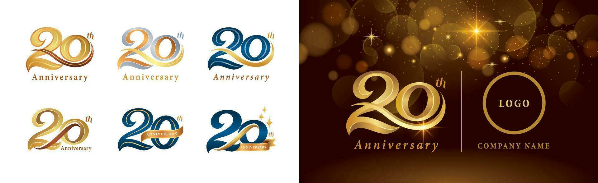 impostato di 20 anniversario logotipo disegno, venti anni festeggiare anniversario logo vettore