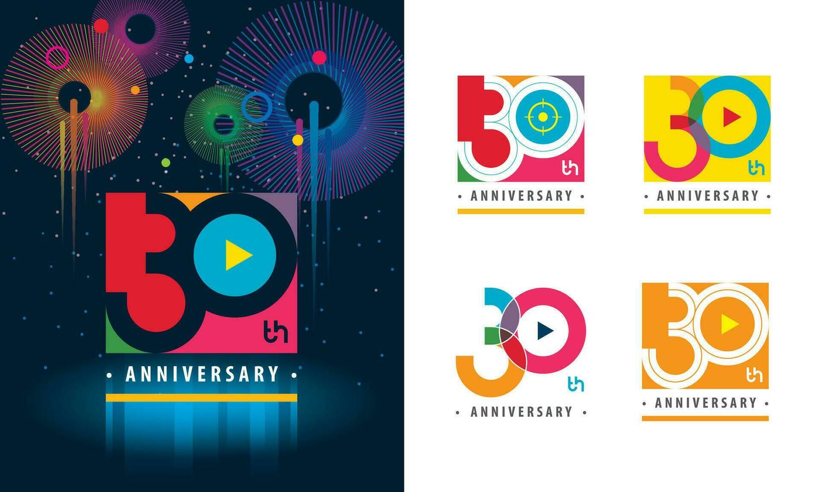 impostato di 30 anniversario logotipo disegno, trenta anni festeggiare anniversario vettore