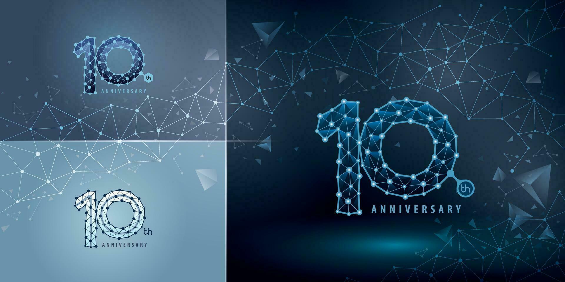 impostato di 10 ° anniversario logotipo disegno, dieci anni festeggiare anniversario logo vettore